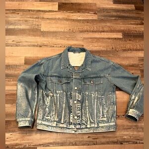 VENIM designer denim short jacket Y2K silver foil unisex 2 streetwear NWOT W BAG